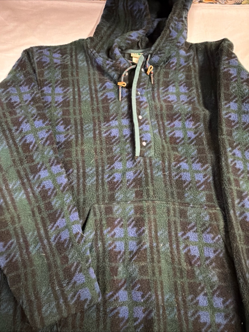L.L. Bean Green & Blue Patterned Zip-Up Hoodie Sweater